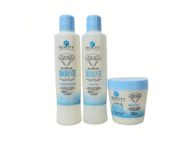 Kit Banho de diamantes Felicity Professional Shampoo 300ml, condicionador 300ml e mascara 250gr